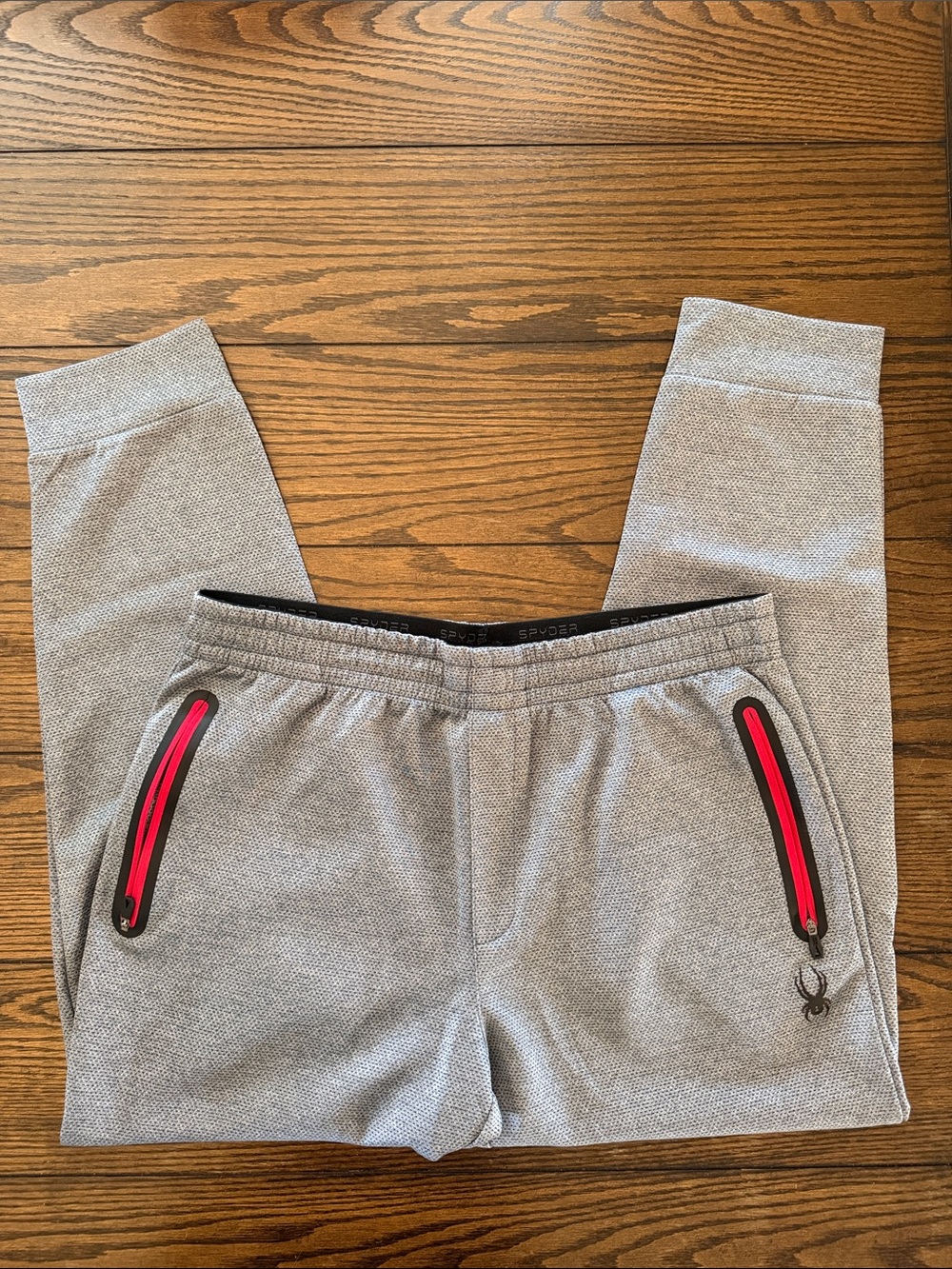 Men’s Spyder ProWeb Light Gray Joggers with Red Zip Details